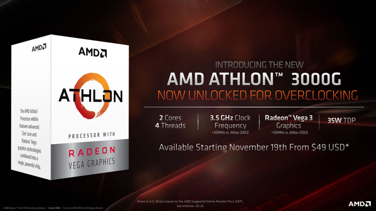 AMD Announces Unlocked Athlon 3000G at $50 USD