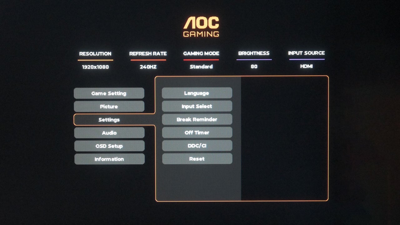 AOC Gaming 27G11ZE2 240 Hz Monitor OSD 1
