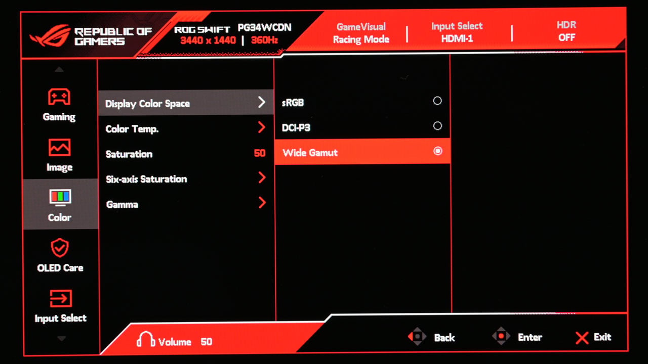ASUS ROG Swift OLED PG34WCDN Monitor OSD 2
