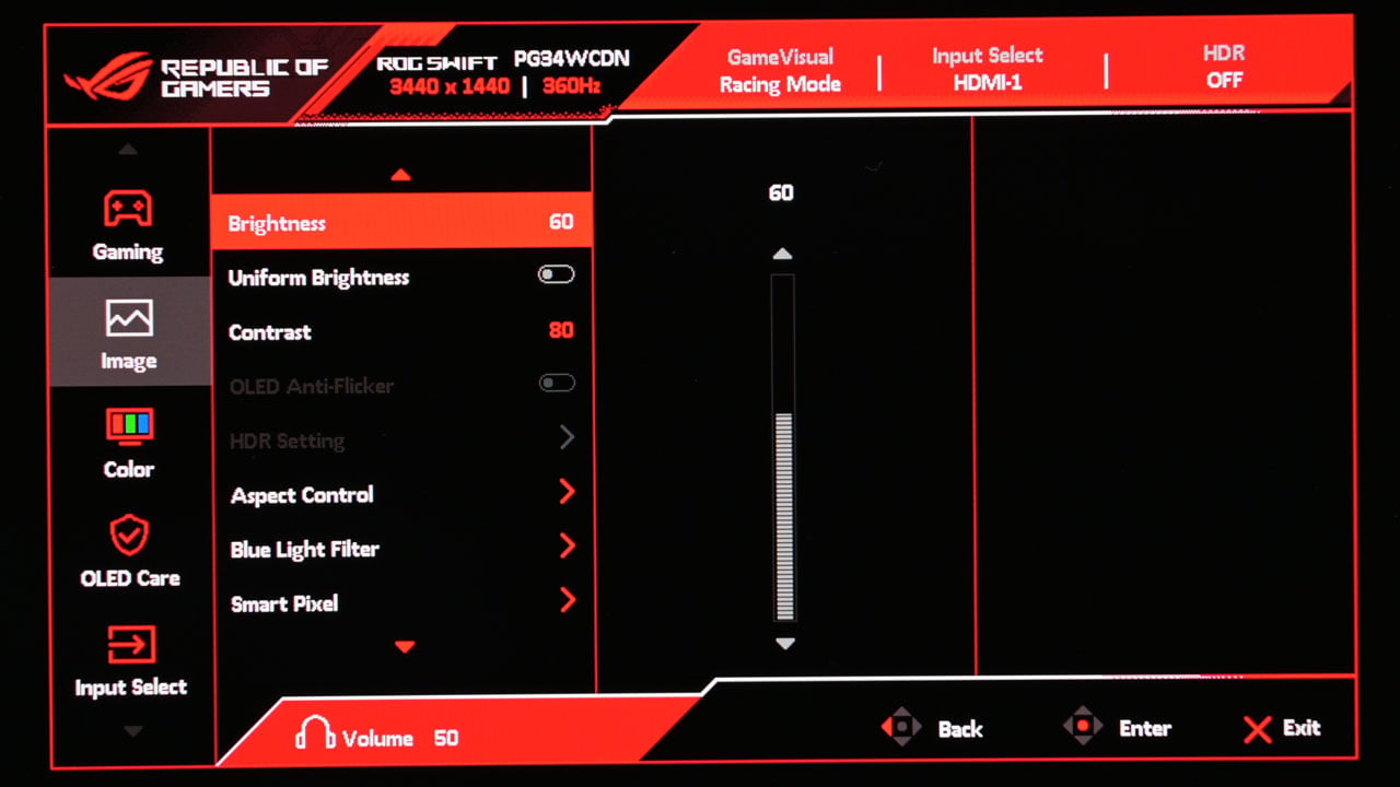 ASUS ROG Swift OLED PG34WCDN Monitor OSD 3