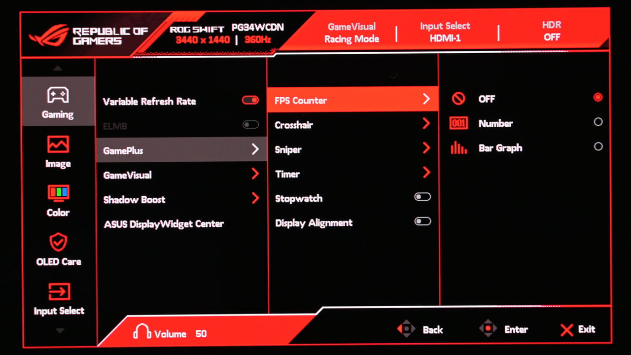 ASUS ROG Swift OLED PG34WCDN Monitor OSD 4