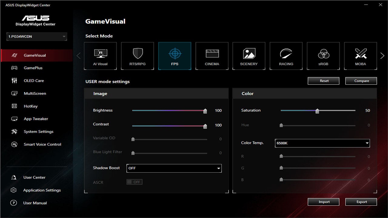 ASUS ROG Swift OLED PG34WCDN Monitor Software 1