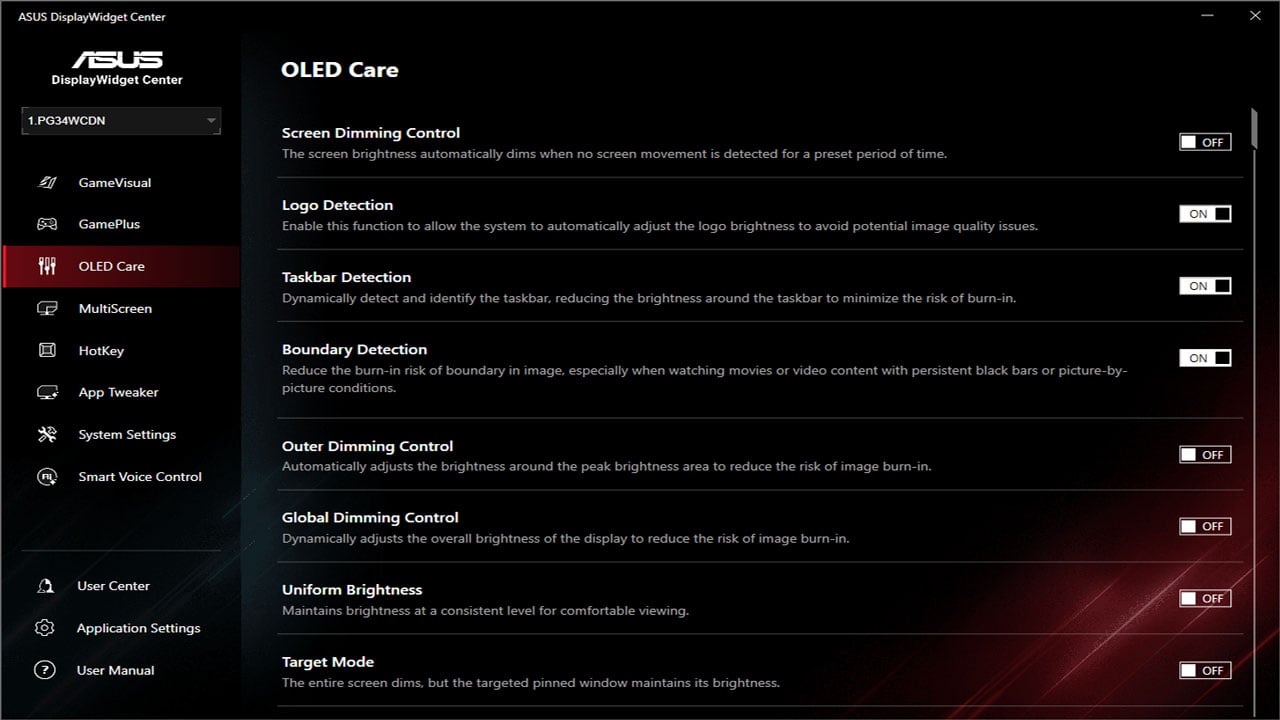 ASUS ROG Swift OLED PG34WCDN Monitor Software 2