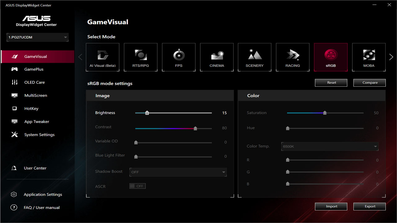ASUS ROG Swift PG27UCDM Display Widget