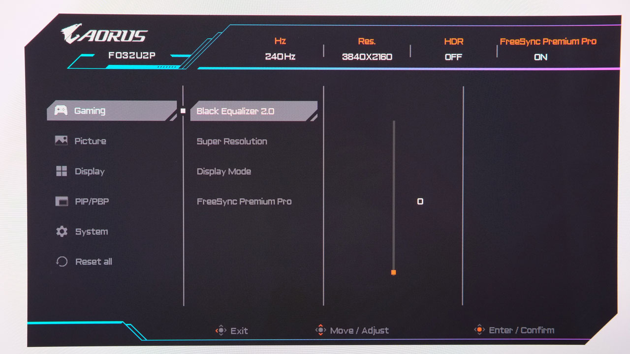GIGABYTE AORUS FO32UP OSD 1