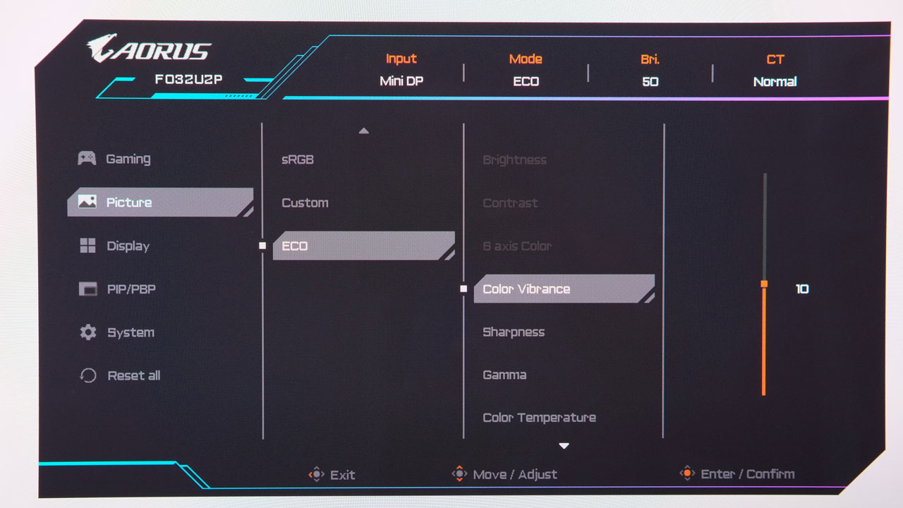 GIGABYTE AORUS FO32UP OSD 3