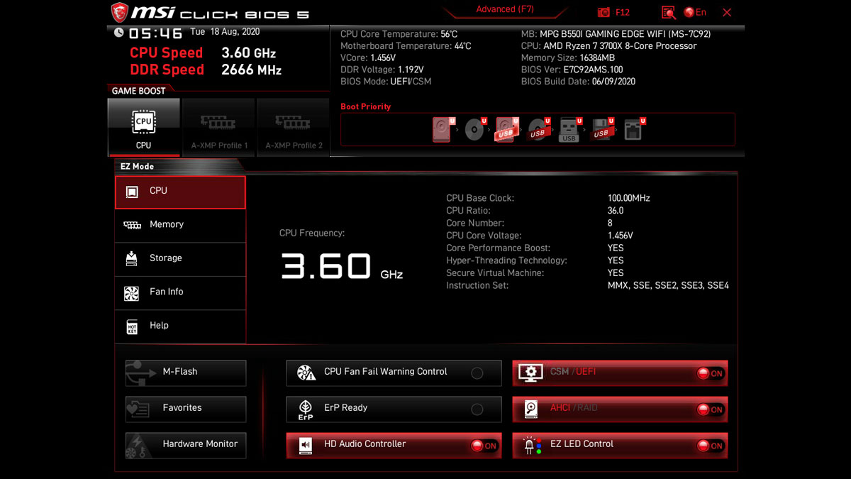 MSI MPG B550I Gaming Edge WiFi BIOS UEFI 1