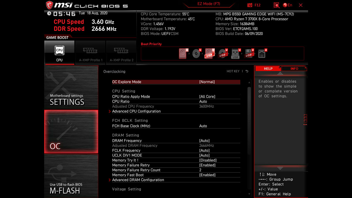 MSI MPG B550I Gaming Edge WiFi BIOS UEFI 2