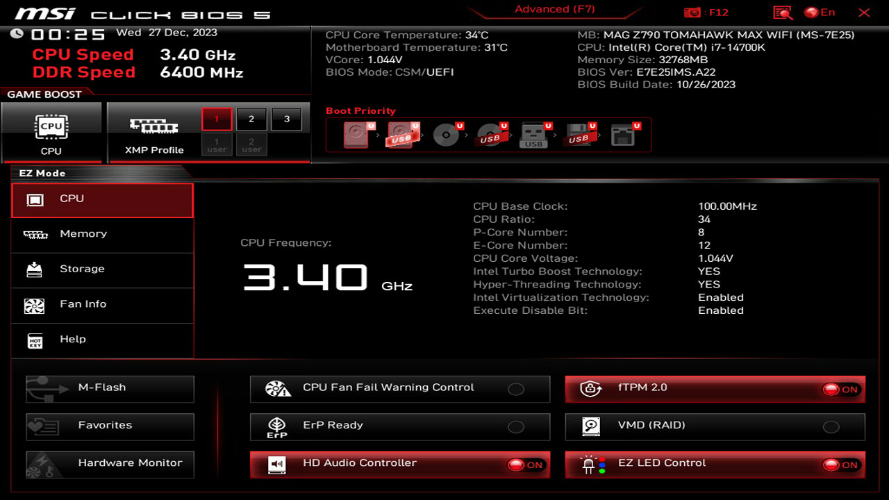 MSI Z790 Tomahawk Max Wi Fi UEFI 3