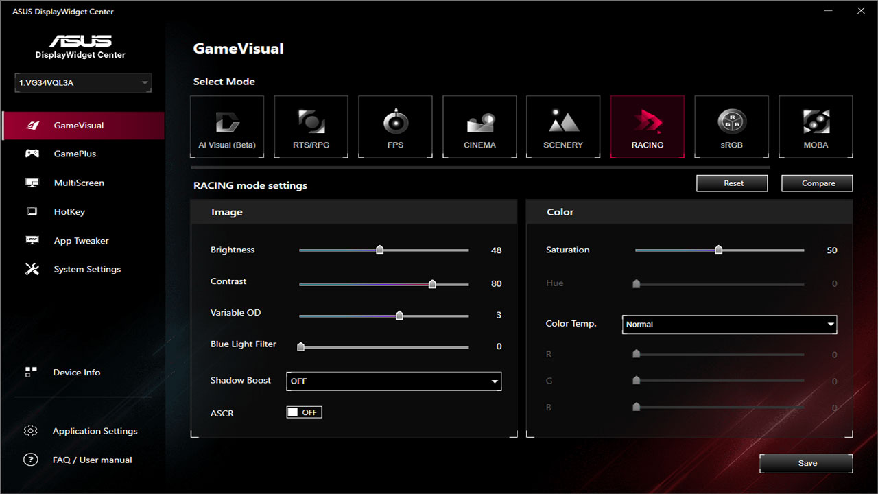 asus tuf gaming vg34vql3a monitor display widget